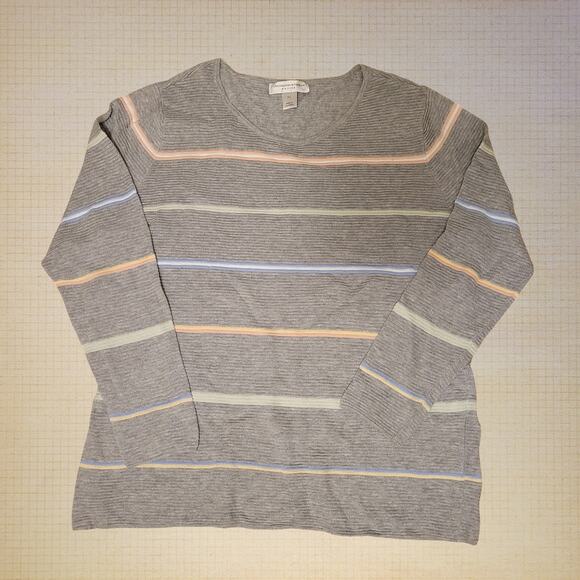 Christopher & Banks Women's Petite Large Sweater Gray Striped Ribbed Knit - Picture 1 of 7